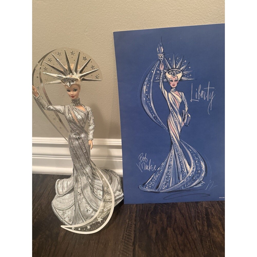❌Bob Mackie Lady Liberty Barbie doll❌ FREE STAND❌and Limited Edition Art Print❌